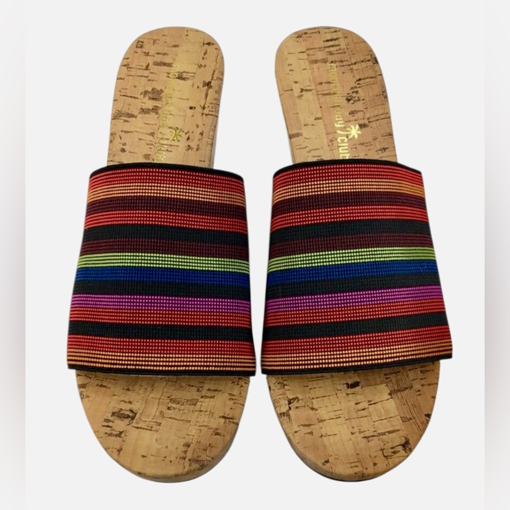 Montego Bay Club Multicolor Striped Cork Wedge Sandals Size 7 1/2💕